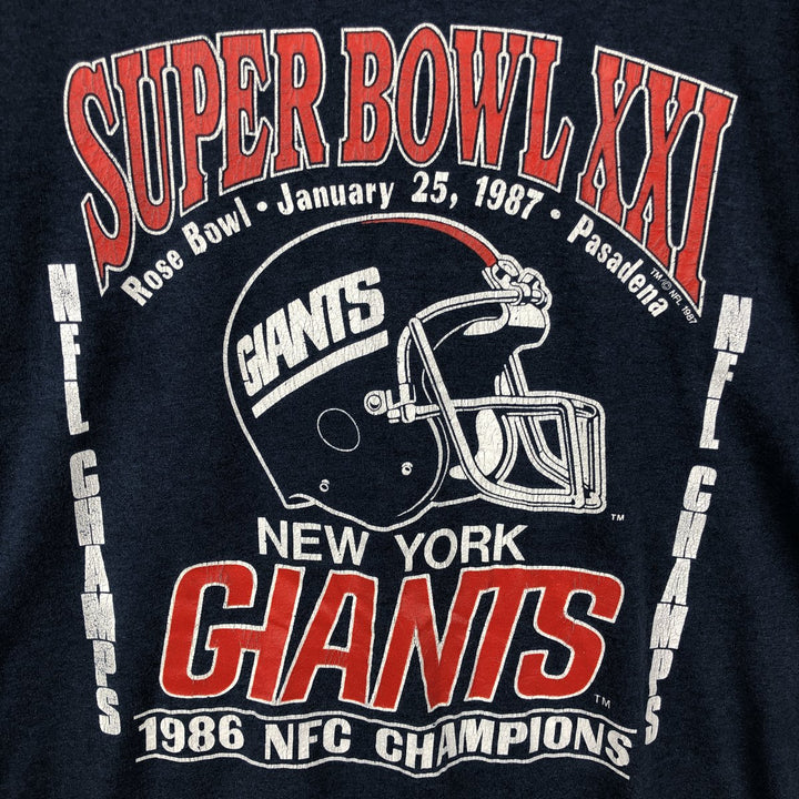 80'S Screen Stars 21st Super Bowl NFL New York Giants Sports Print T-Shirt (Men's Size L) cotton navy blue type Vintage Second Hand