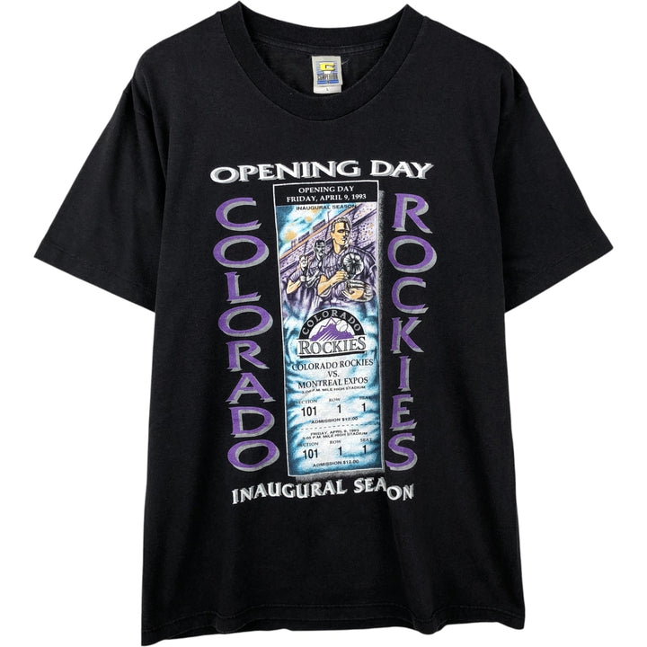 90'S COMPETITOR MLB COLORADO ROOLIES Sports Print T-Shirt, Men's Size L (Equivalent), Vintage cotton Charcoal Vintage Second Hand