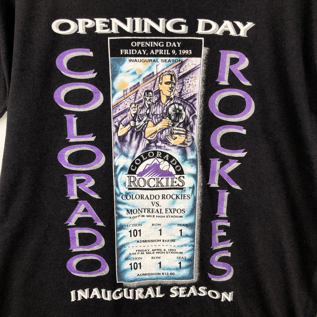 90'S COMPETITOR MLB COLORADO ROOLIES Sports Print T-Shirt, Men's Size L (Equivalent), Vintage cotton Charcoal Vintage Second Hand