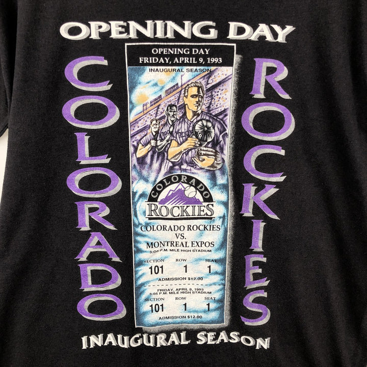 90'S COMPETITOR MLB COLORADO ROOLIES Sports Print T-Shirt, Men's Size L (Equivalent), Vintage cotton Charcoal Vintage Second Hand