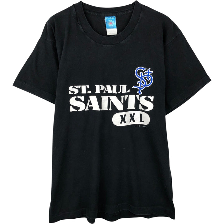 90'S Fruit of the Loom St. Paul Saints sports print T-shirt, Made in USA, Men's size L (approx.) cotton black type Vintage Second Hand