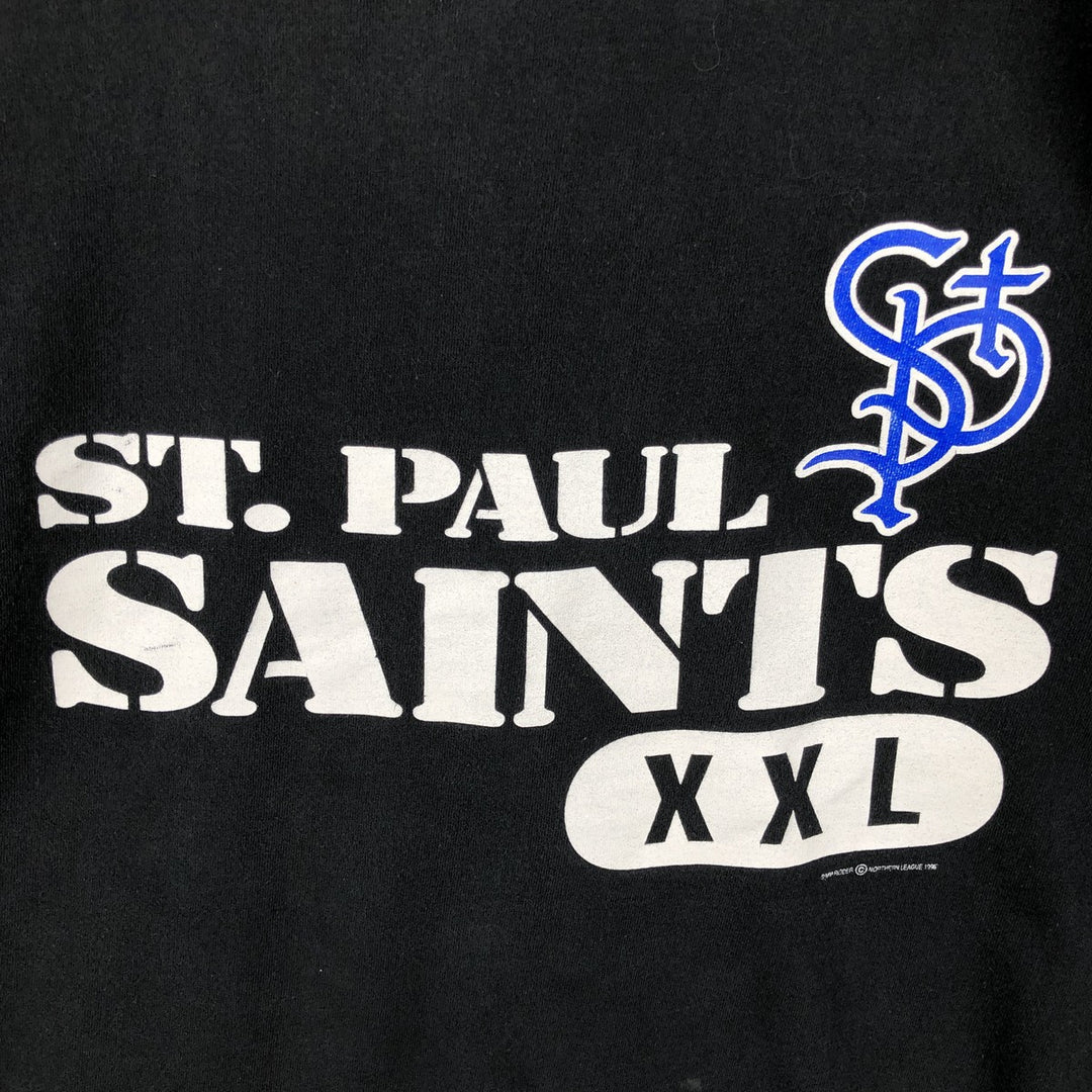 90'S Fruit of the Loom St. Paul Saints sports print T-shirt, Made in USA, Men's size L (approx.) cotton black type Vintage Second Hand