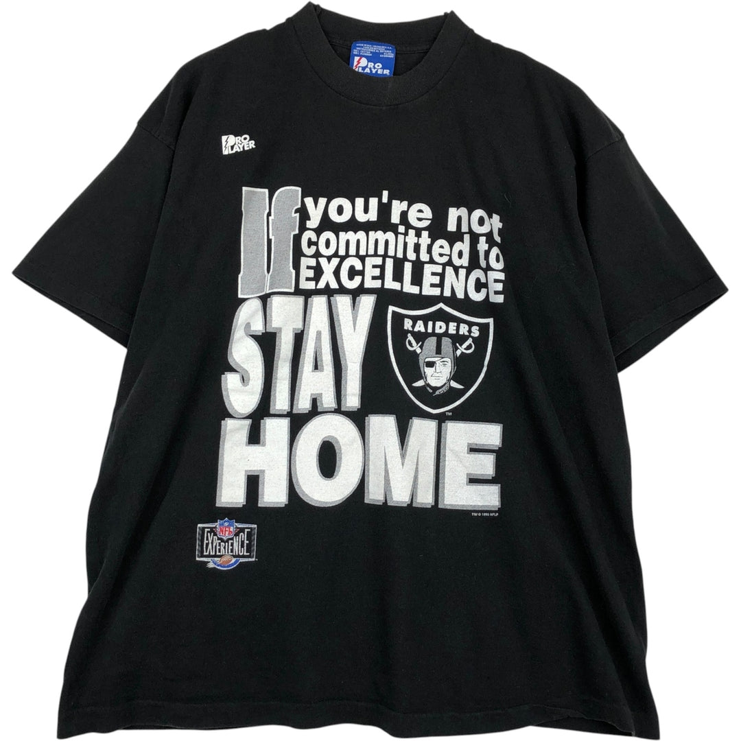 90'S PRO PLAYER NFL Los Angeles Raiders Sports Print T-Shirt, Made in USA, Men's XL equivalent, Vintage cotton black type Vintage Second Hand