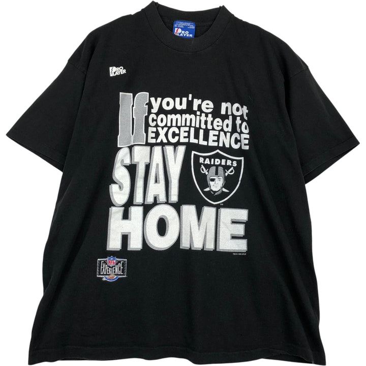 90'S PRO PLAYER NFL Los Angeles Raiders Sports Print T-Shirt, Made in USA, Men's XL equivalent, Vintage cotton black type Vintage Second Hand
