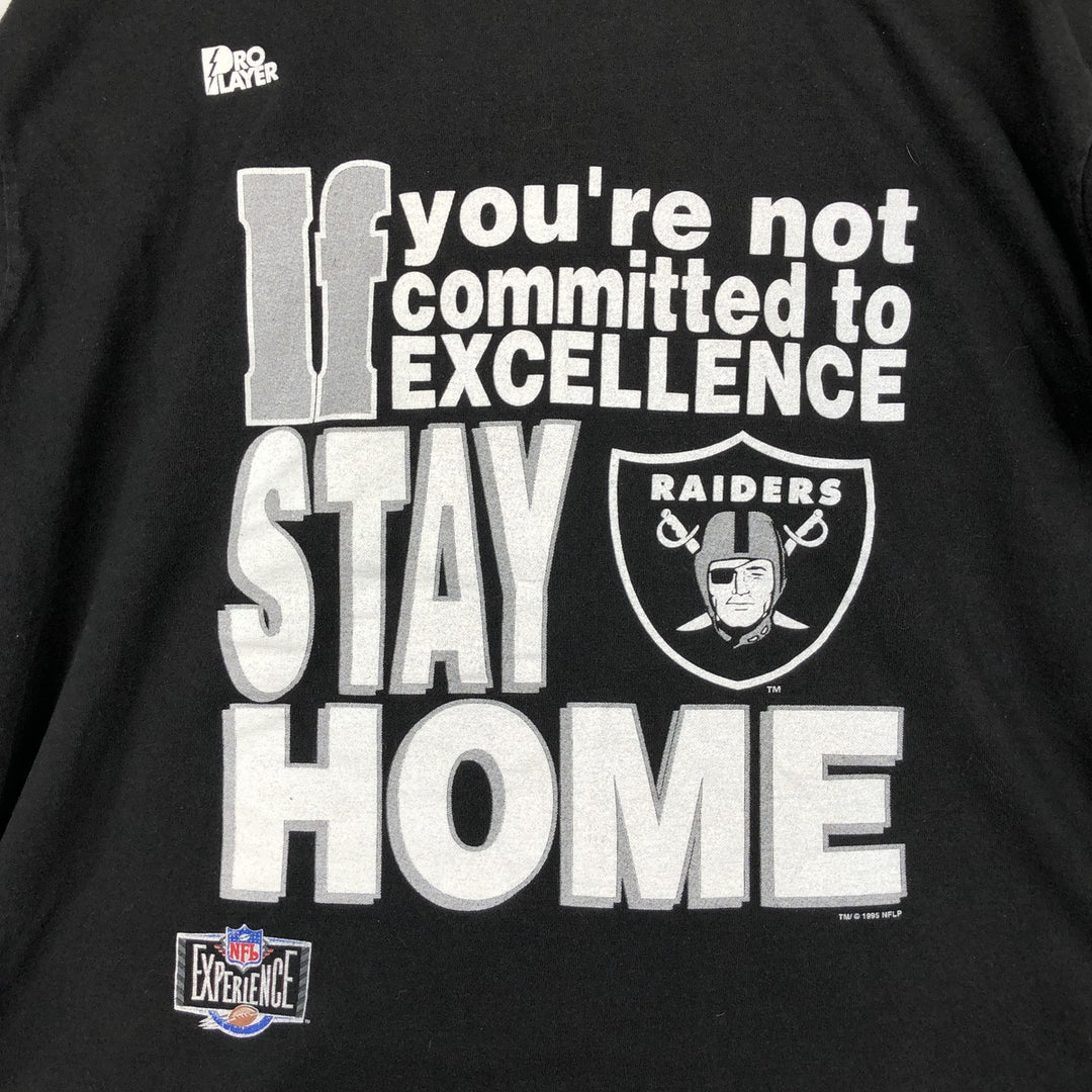 90'S PRO PLAYER NFL Los Angeles Raiders Sports Print T-Shirt, Made in USA, Men's XL equivalent, Vintage cotton black type Vintage Second Hand