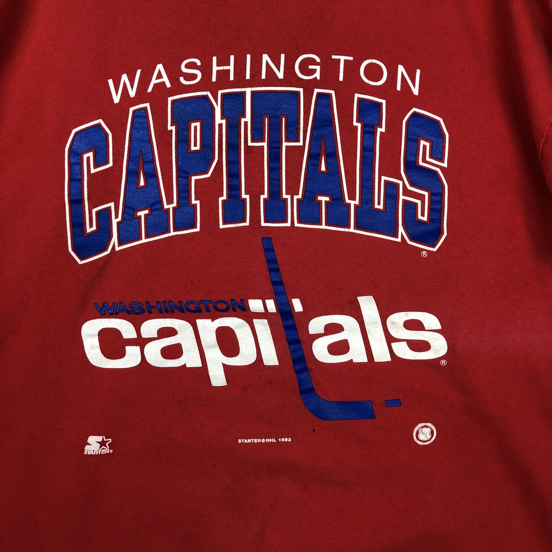 90'S Starter NHL Washington Capitals sports print T-shirt, Made in USA, Men's XL equivalent. cotton red type Vintage Second Hand