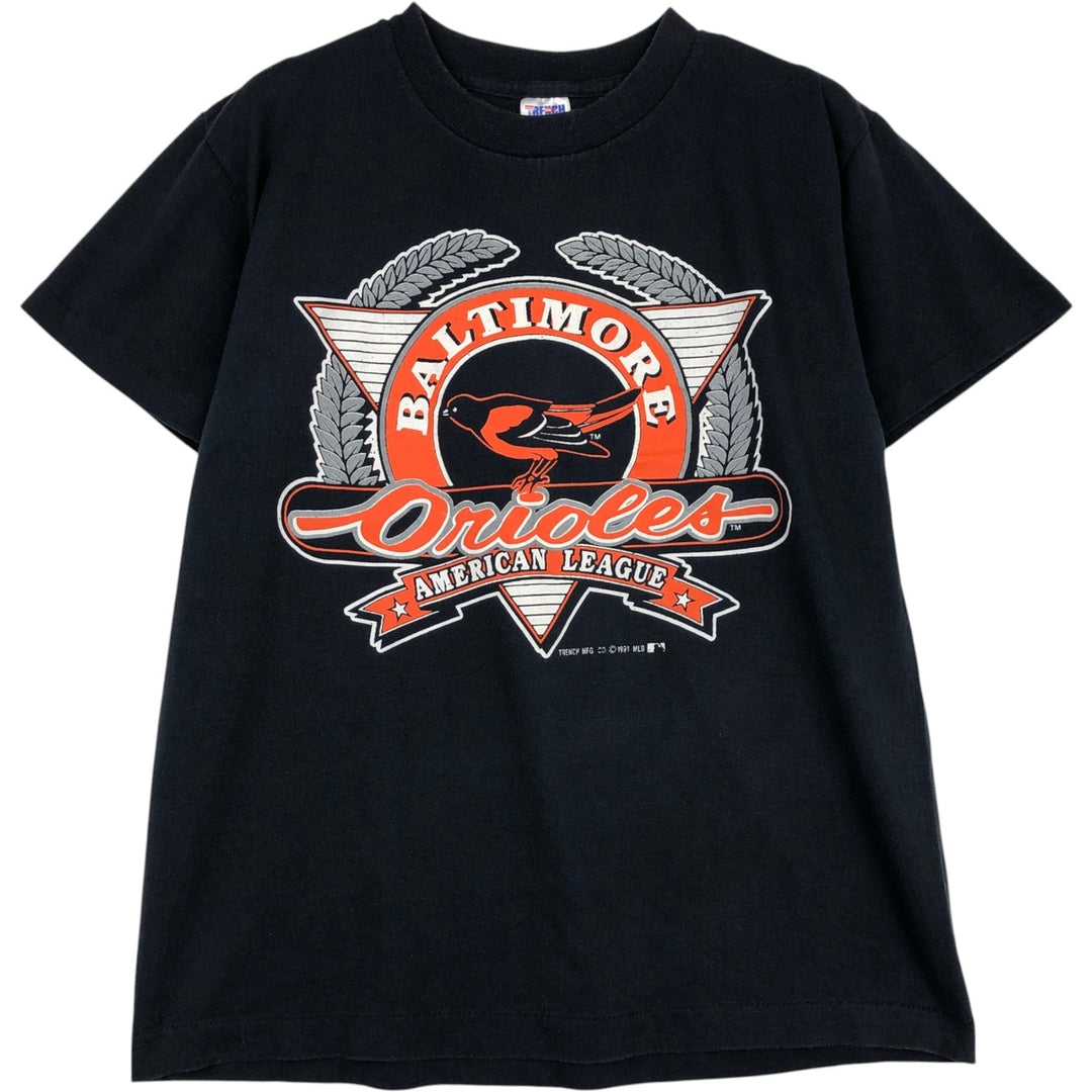 90'S TRENCH MLB BALTIMORE ORIOLES Baltimore Orioles Logo Print T-Shirt, Made in USA, Men's Size M (approx.), Vintage polyester black type Vintage Second Hand