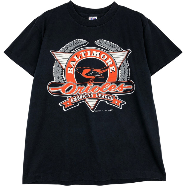 90'S TRENCH MLB BALTIMORE ORIOLES Baltimore Orioles Logo Print T-Shirt, Made in USA, Men's Size M (approx.), Vintage polyester black type Vintage Second Hand