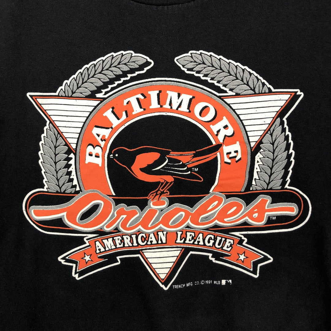 90'S TRENCH MLB BALTIMORE ORIOLES Baltimore Orioles Logo Print T-Shirt, Made in USA, Men's Size M (approx.), Vintage polyester black type Vintage Second Hand
