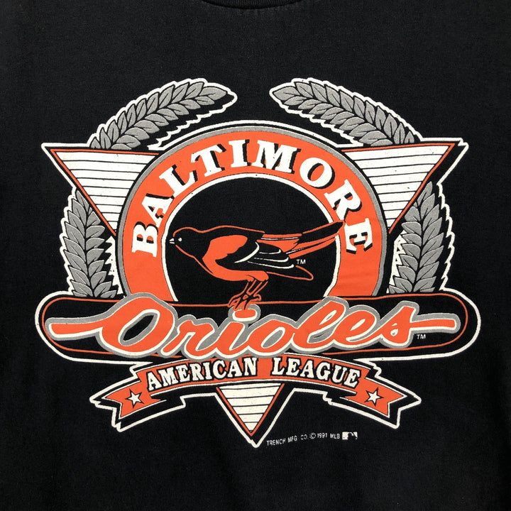 90'S TRENCH MLB BALTIMORE ORIOLES Baltimore Orioles Logo Print T-Shirt, Made in USA, Men's Size M (approx.), Vintage polyester black type Vintage Second Hand