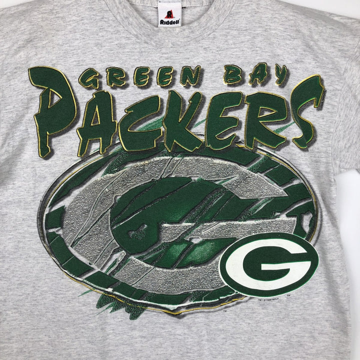 90'S Riddell NFL Green Bay Packers sports print T-shirt, Made in USA, Men's size L equivalent, Vintage cotton gray type Vintage Second Hand