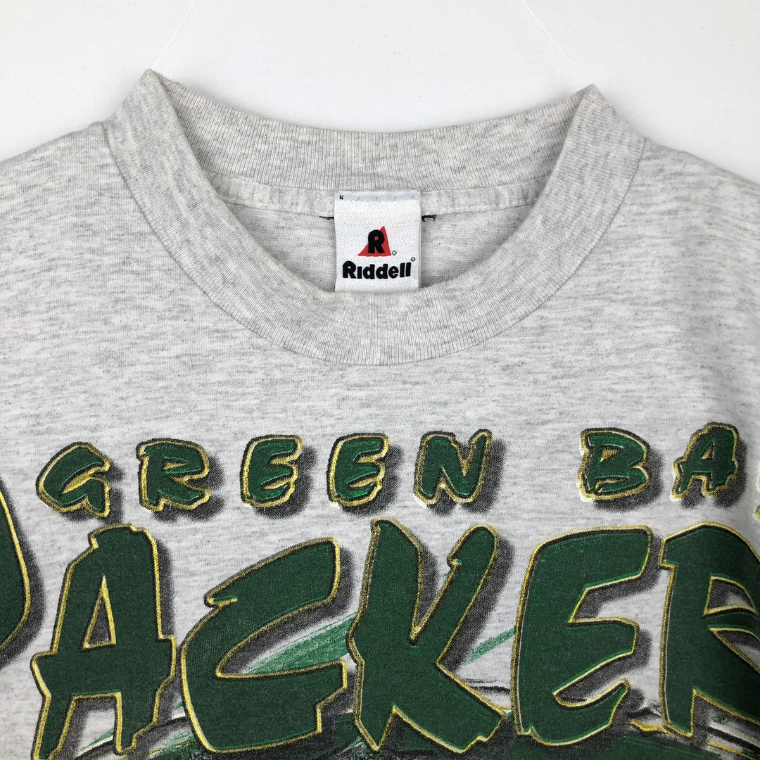 90'S Riddell NFL Green Bay Packers sports print T-shirt, Made in USA, Men's size L equivalent, Vintage cotton gray type Vintage Second Hand