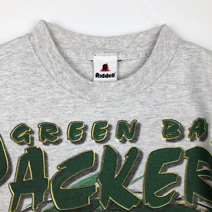 90'S Riddell NFL Green Bay Packers sports print T-shirt, Made in USA, Men's size L equivalent, Vintage cotton gray type Vintage Second Hand