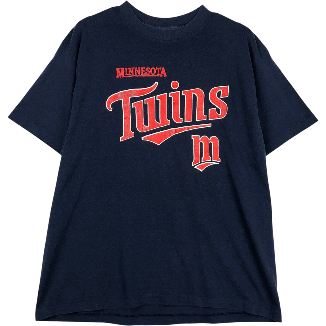90'S TRENCH MLB MINNESOTA TWINS Sports Print T-Shirt, Made in USA, Men's XL equivalent, Vintage polyester navy blue type Vintage Second Hand