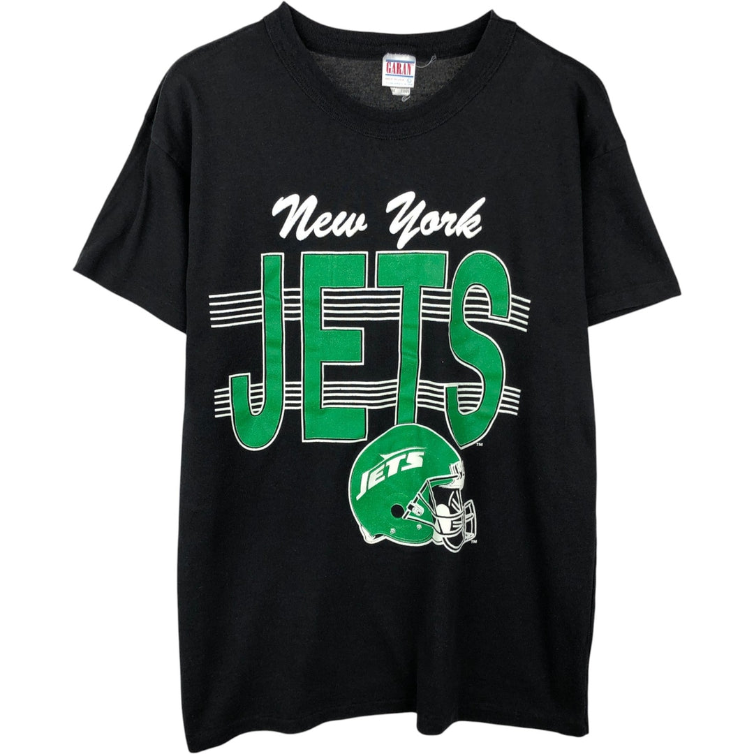 90'S GARAN NFL NEW YORK JETS Sports Print T-Shirt, Made in USA, Men's XL equivalent, Vintage cotton black type Vintage Second Hand