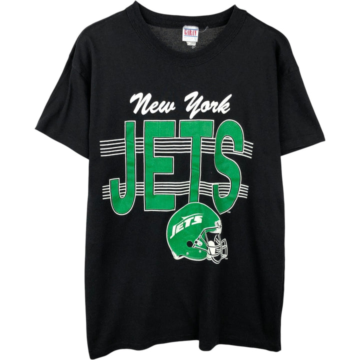 90'S GARAN NFL NEW YORK JETS Sports Print T-Shirt, Made in USA, Men's XL equivalent, Vintage cotton black type Vintage Second Hand