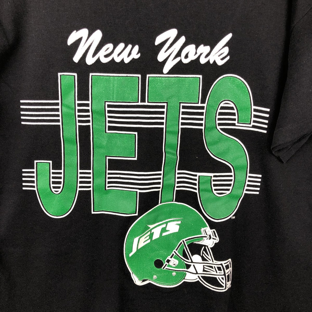 90'S GARAN NFL NEW YORK JETS Sports Print T-Shirt, Made in USA, Men's XL equivalent, Vintage cotton black type Vintage Second Hand