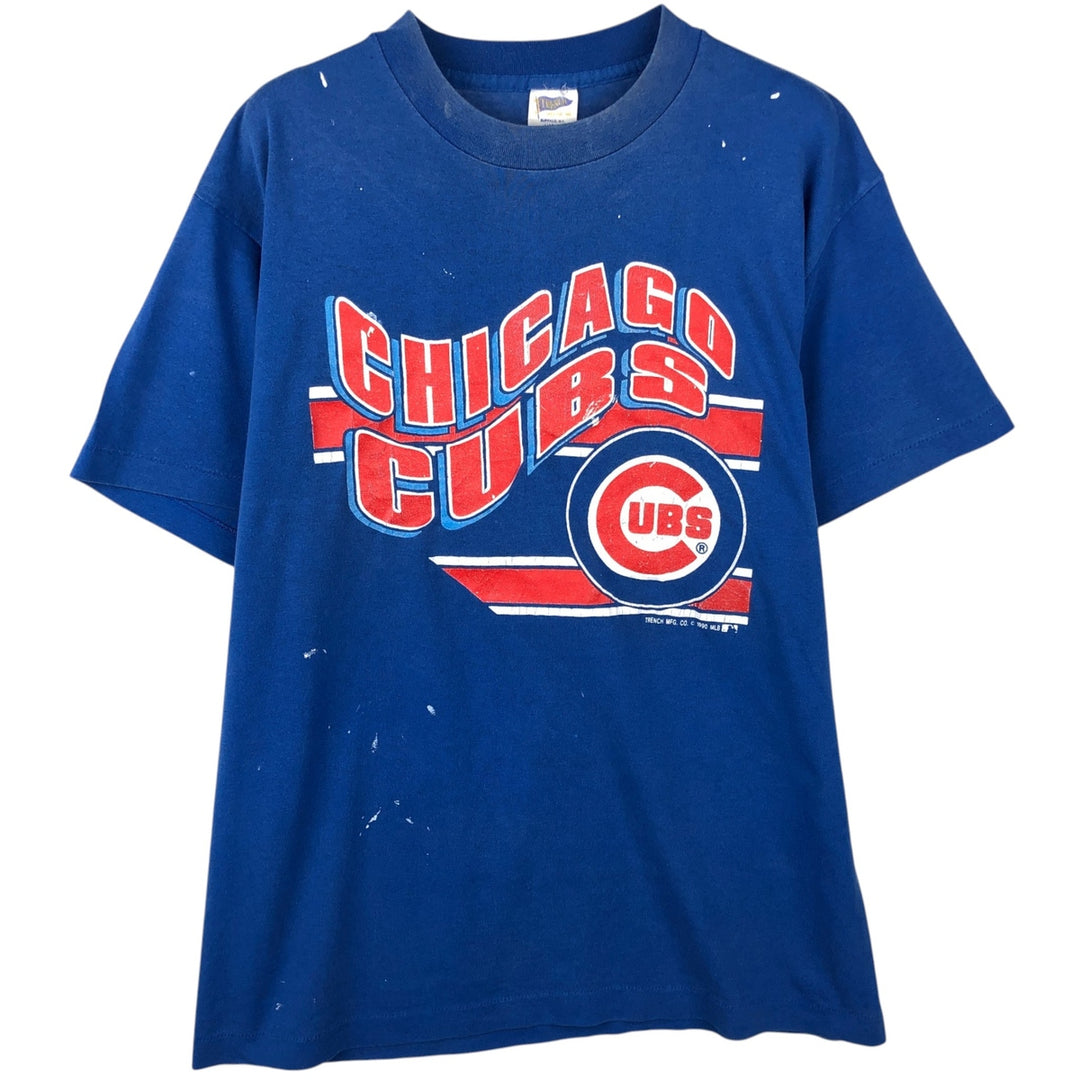 90'S TRENCH MLB CHICAGO CUBS Logo Print T-Shirt, Made in USA, Men's Size L (Equivalent), Vintage cotton blue type Vintage Second Hand
