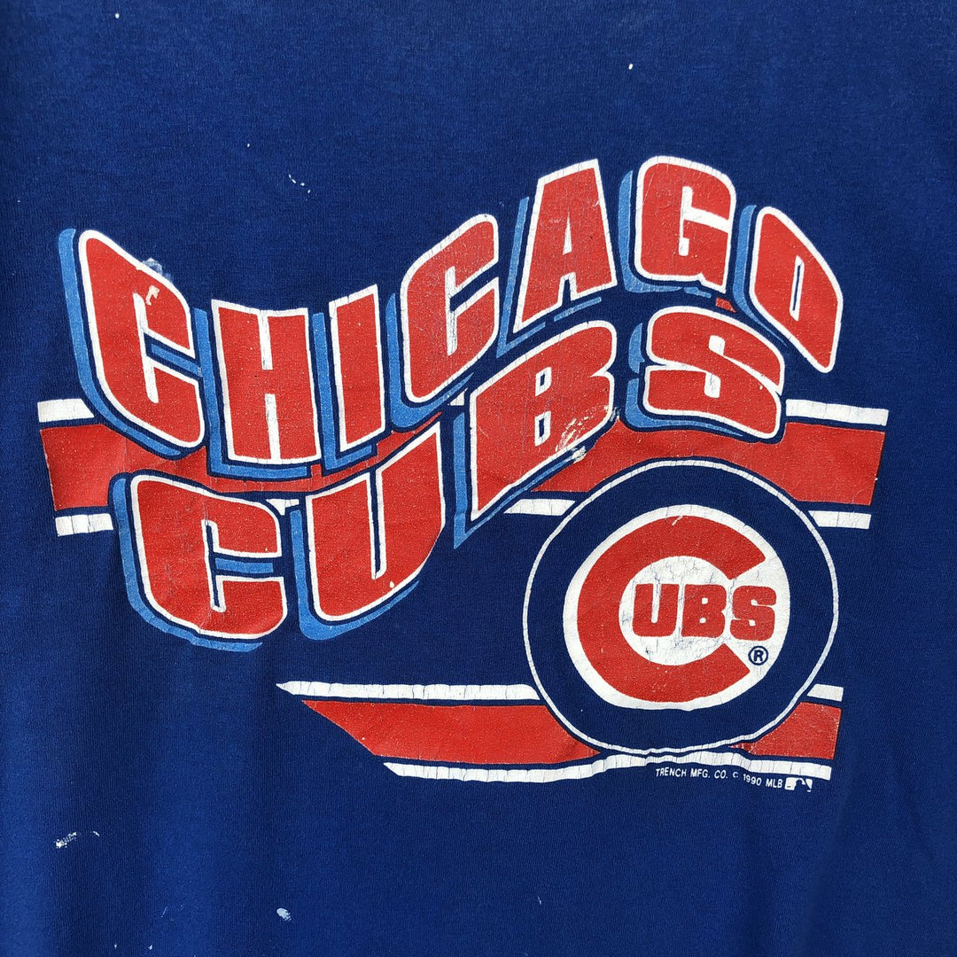 90'S TRENCH MLB CHICAGO CUBS Logo Print T-Shirt, Made in USA, Men's Size L (Equivalent), Vintage cotton blue type Vintage Second Hand