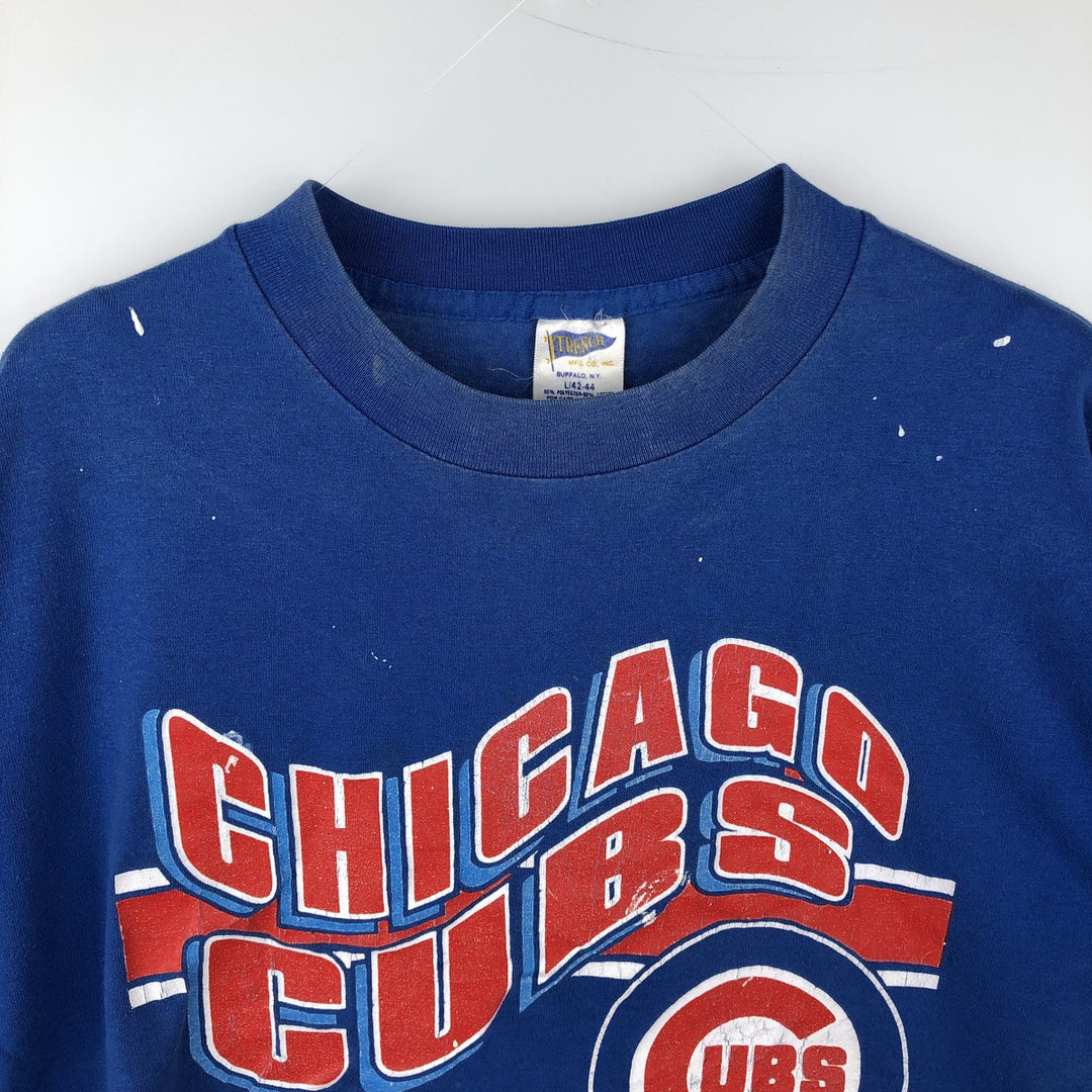 90'S TRENCH MLB CHICAGO CUBS Logo Print T-Shirt, Made in USA, Men's Size L (Equivalent), Vintage cotton blue type Vintage Second Hand