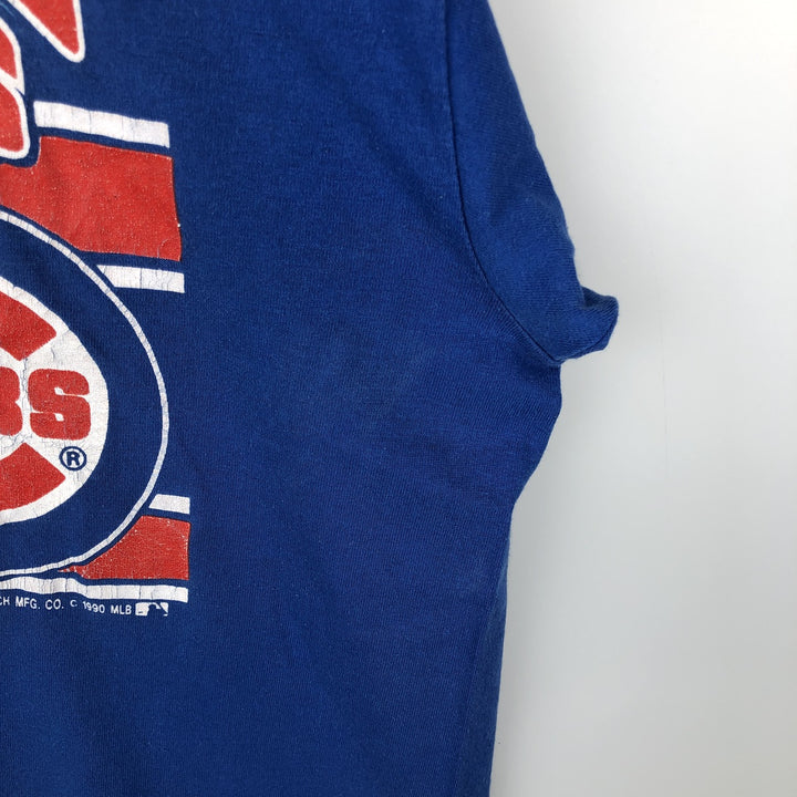 90'S TRENCH MLB CHICAGO CUBS Logo Print T-Shirt, Made in USA, Men's Size L (Equivalent), Vintage cotton blue type Vintage Second Hand