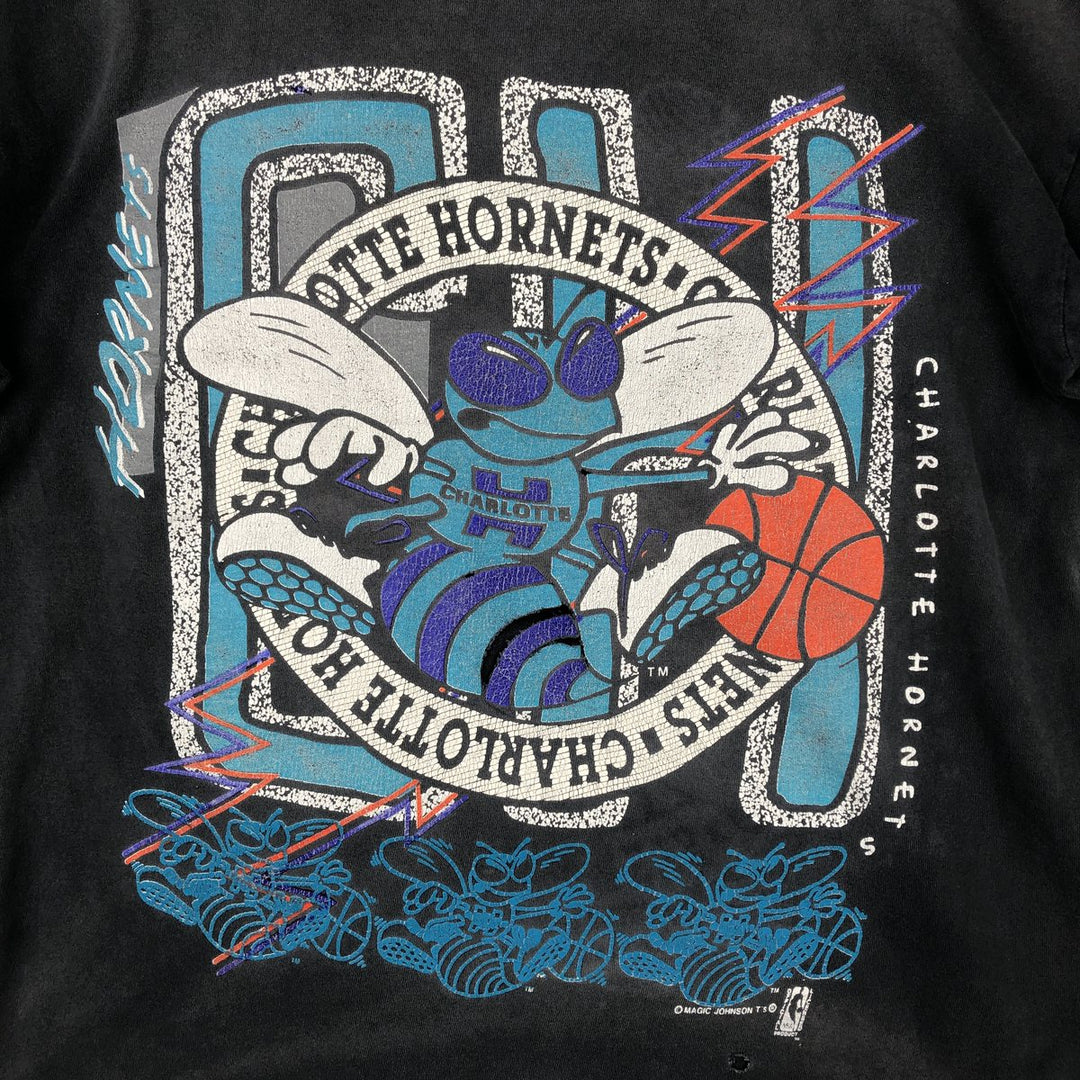 Vintage 90'S NBA Charlotte Hornets sports print t-shirt, men's size XL equivalent. unclear Charcoal Vintage Second Hand