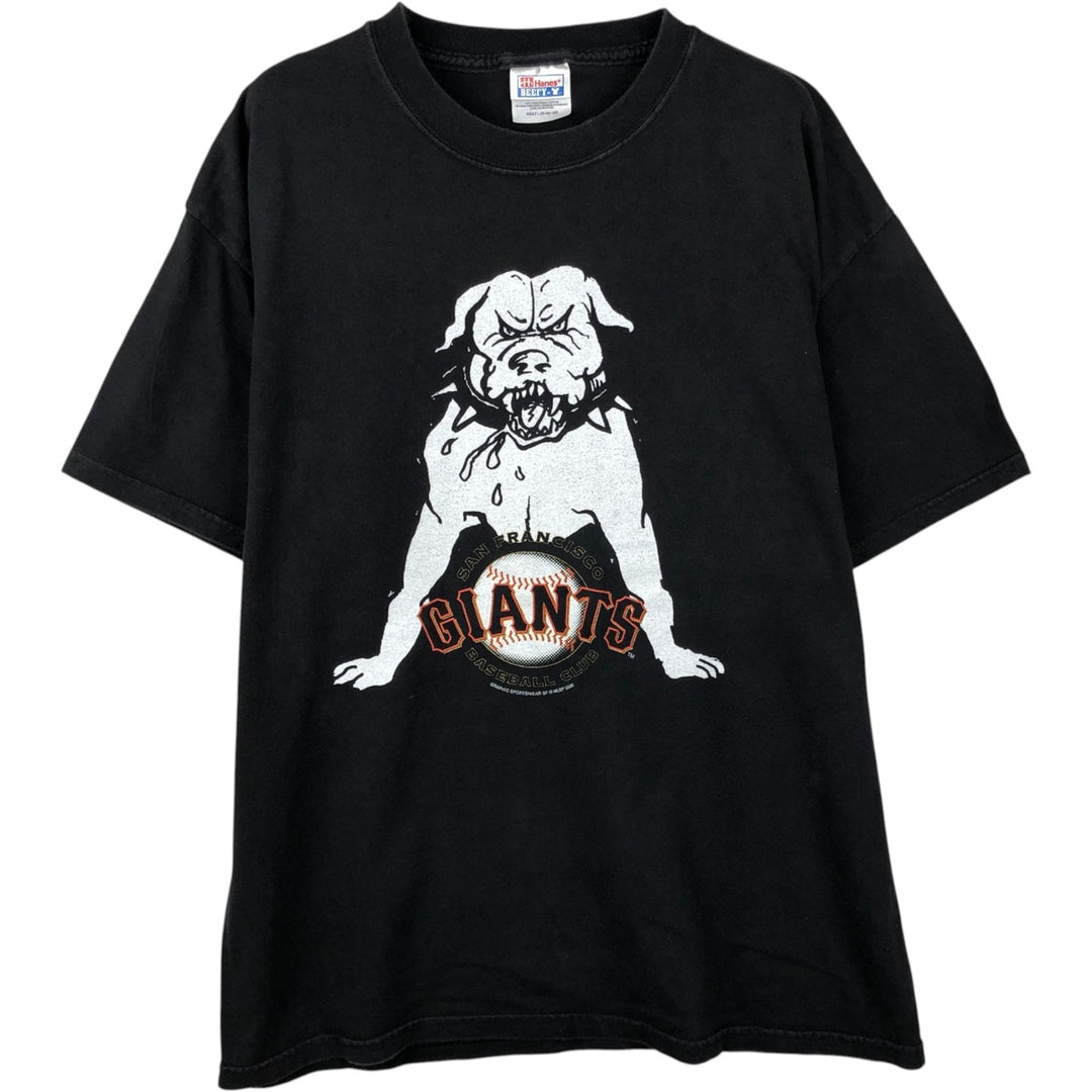 2000'S Hanes BEEFY-T MLB SAN FRANCISCO GIANTS sports print T-shirt, men's size L (approx.) cotton black type Vintage Second Hand