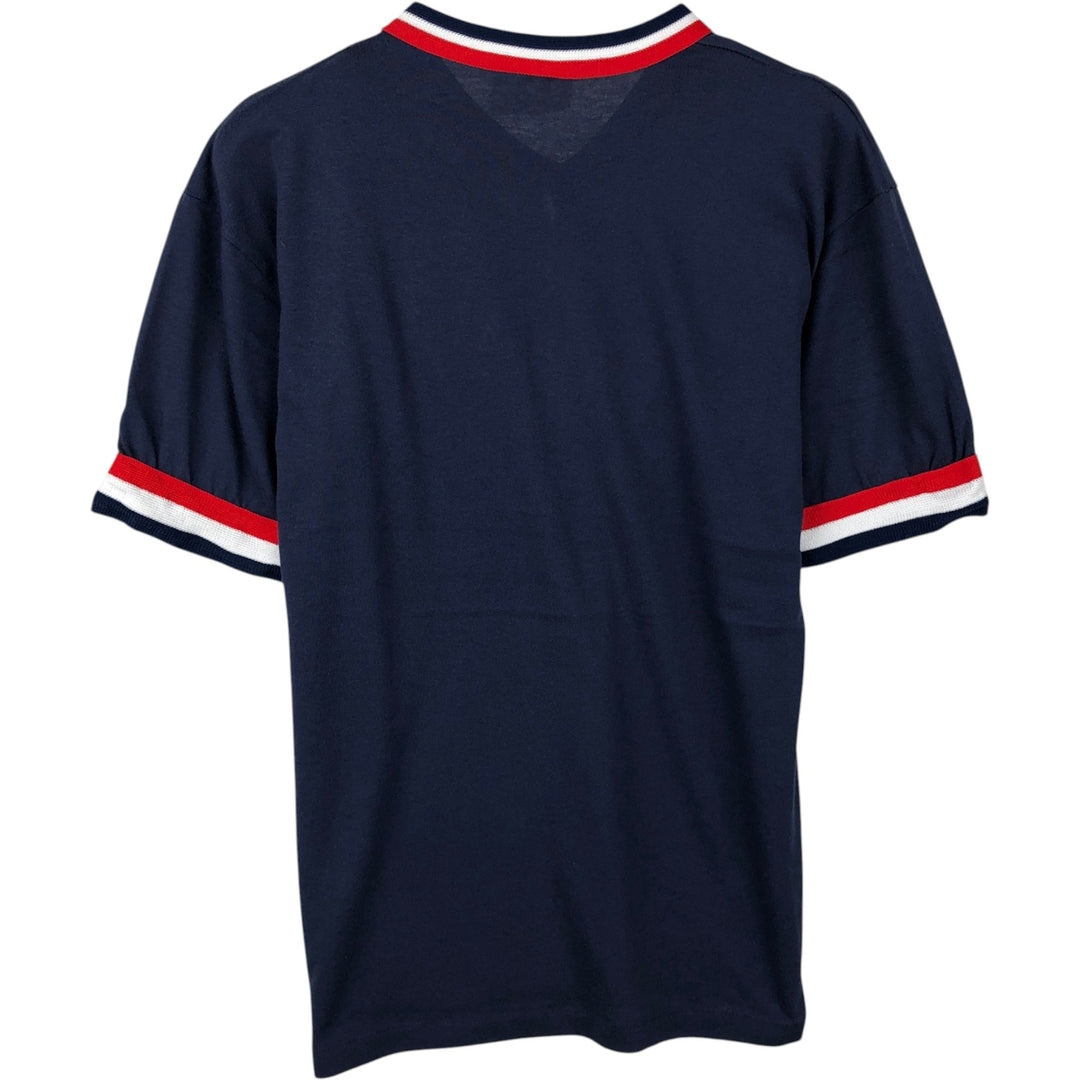 90'S Dodger MLB Cleveland Indians V-neck Logo Print T-shirt, Made in USA, Men's Size S (approx.), Vintage cotton navy blue type Vintage Second Hand
