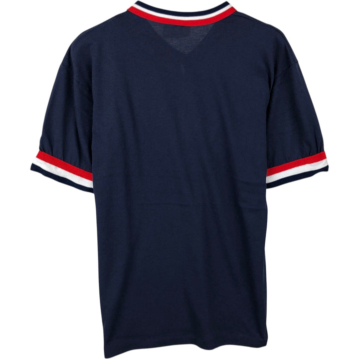 90'S Dodger MLB Cleveland Indians V-neck Logo Print T-shirt, Made in USA, Men's Size S (approx.), Vintage cotton navy blue type Vintage Second Hand