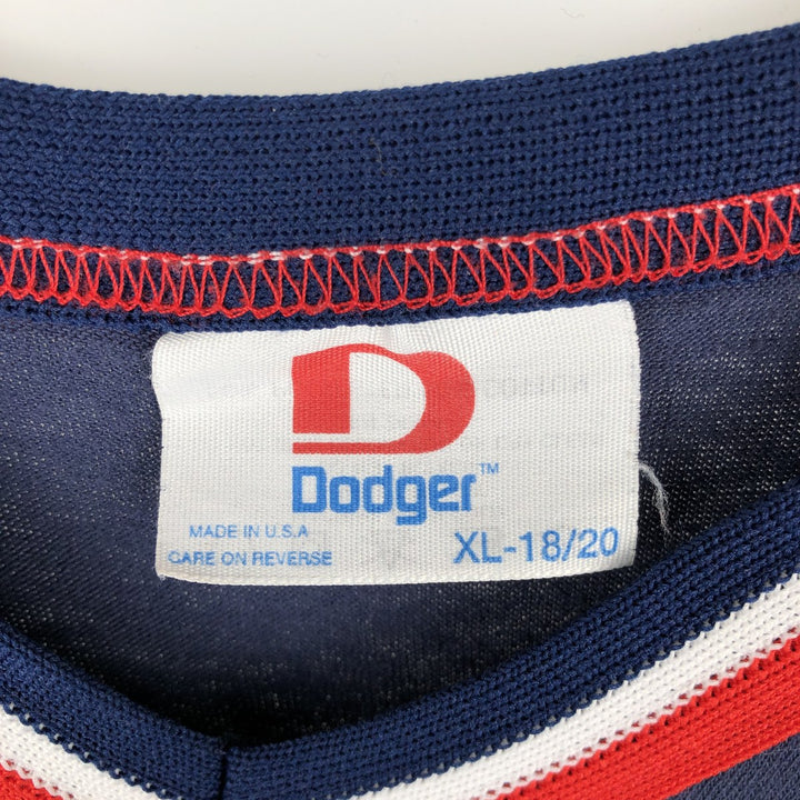 90'S Dodger MLB Cleveland Indians V-neck Logo Print T-shirt, Made in USA, Men's Size S (approx.), Vintage cotton navy blue type Vintage Second Hand