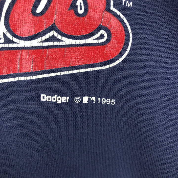 90'S Dodger MLB Cleveland Indians V-neck Logo Print T-shirt, Made in USA, Men's Size S (approx.), Vintage cotton navy blue type Vintage Second Hand