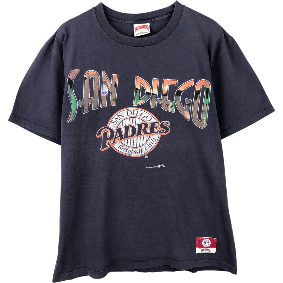90'S NUTMEG MLB SAN DIEGO PADRES Sports Print T-Shirt, Made in USA, Men's Size L (approx.), Vintage cotton navy blue type Vintage Second Hand