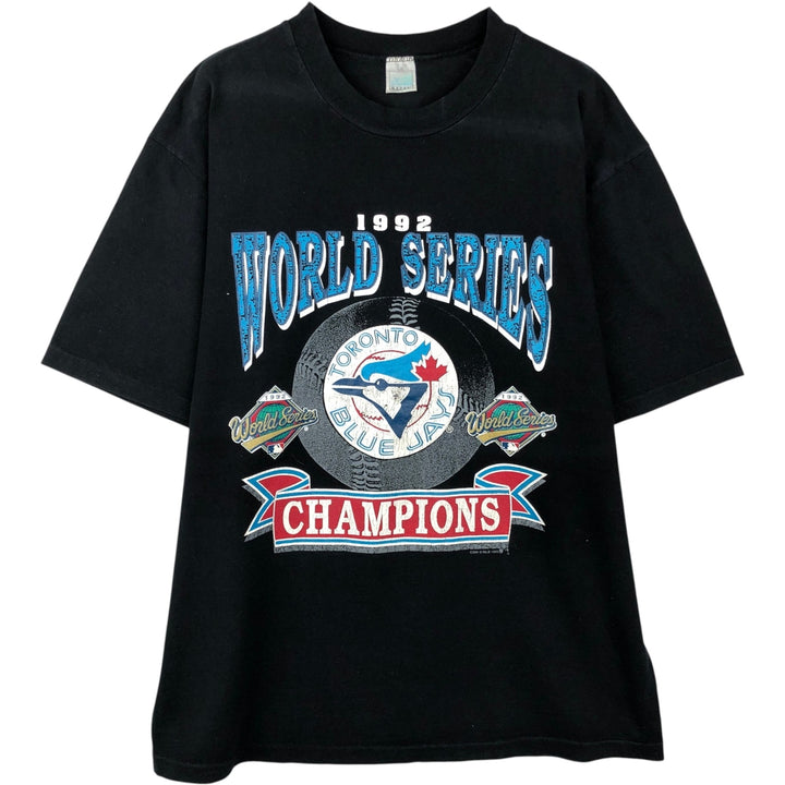 90'S WAVES 89th World Series MLB Toronto Blue Jays Sports Print T-Shirt, Made in Canada, Men's Size L cotton black type Vintage Second Hand