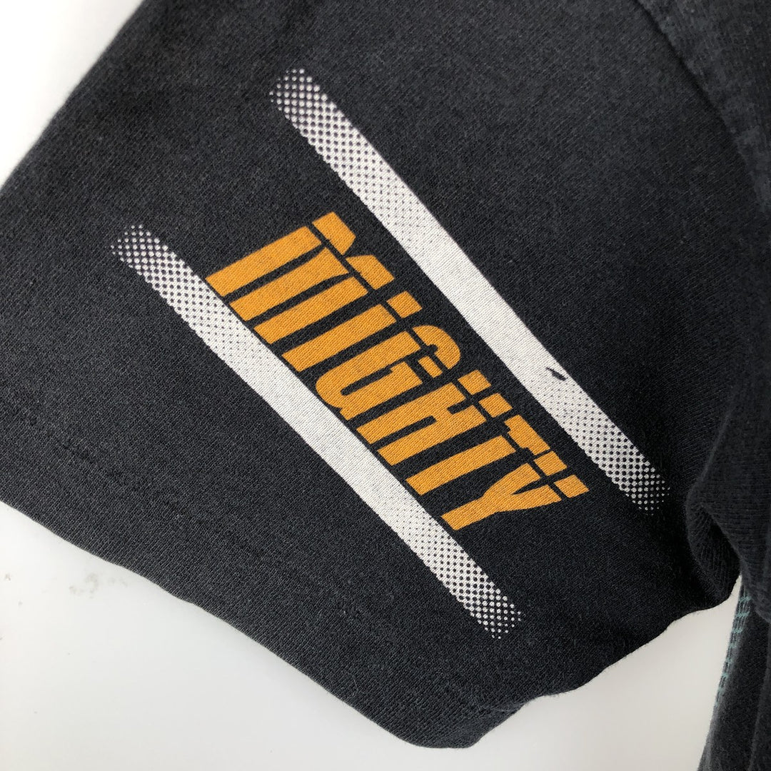 90'S NUTMEG NHL Anaheim Mighty Daks All-Over Print Sports Print T-Shirt, Made in England, Men's Size M (approx.) cotton black type Vintage Second Hand