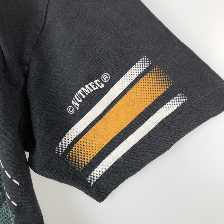 90'S NUTMEG NHL Anaheim Mighty Daks All-Over Print Sports Print T-Shirt, Made in England, Men's Size M (approx.) cotton black type Vintage Second Hand