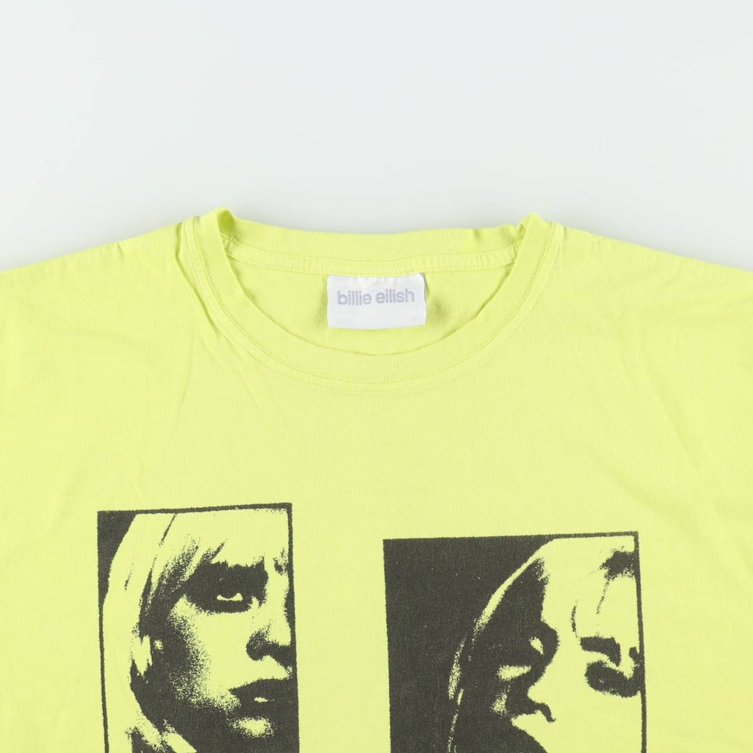 BILLIE EILISH Band T-shirt, Made in USA, Men's XXL equivalent. cotton lemon yellow Vintage Second Hand