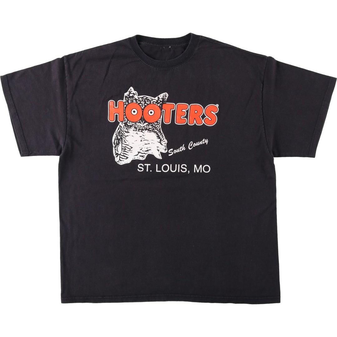 HOOTERS Owl Pattern Advertising T-Shirt, Men's Size L (approx.) unclear black type Vintage Second Hand