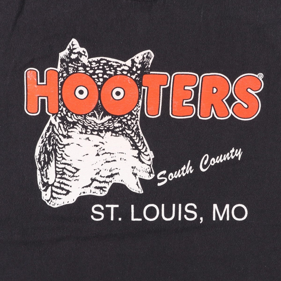 HOOTERS Owl Pattern Advertising T-Shirt, Men's Size L (approx.) unclear black type Vintage Second Hand