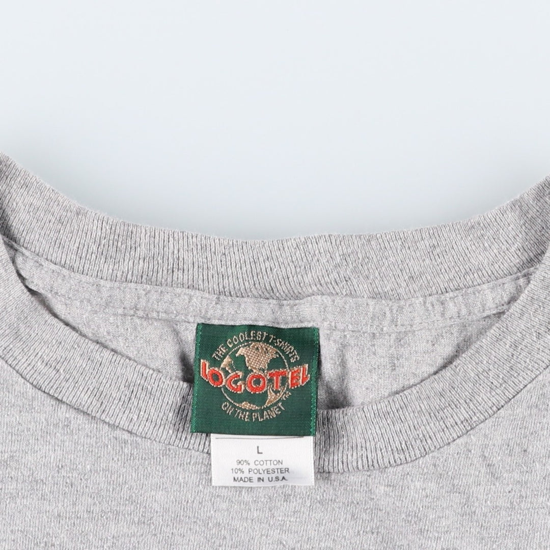 90'S LOGOTEL Doughboy parody advertising T-shirt, Made in USA, Men's size L equivalent, Vintage cotton gray type Vintage Second Hand