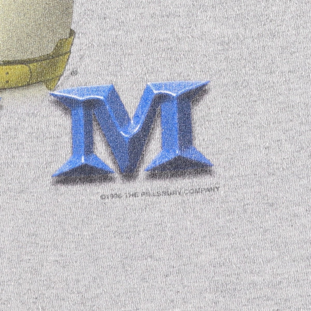 90'S LOGOTEL Doughboy parody advertising T-shirt, Made in USA, Men's size L equivalent, Vintage cotton gray type Vintage Second Hand