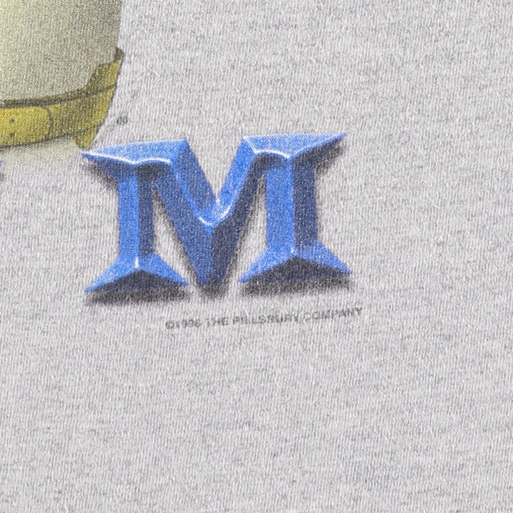 90'S LOGOTEL Doughboy parody advertising T-shirt, Made in USA, Men's size L equivalent, Vintage cotton gray type Vintage Second Hand