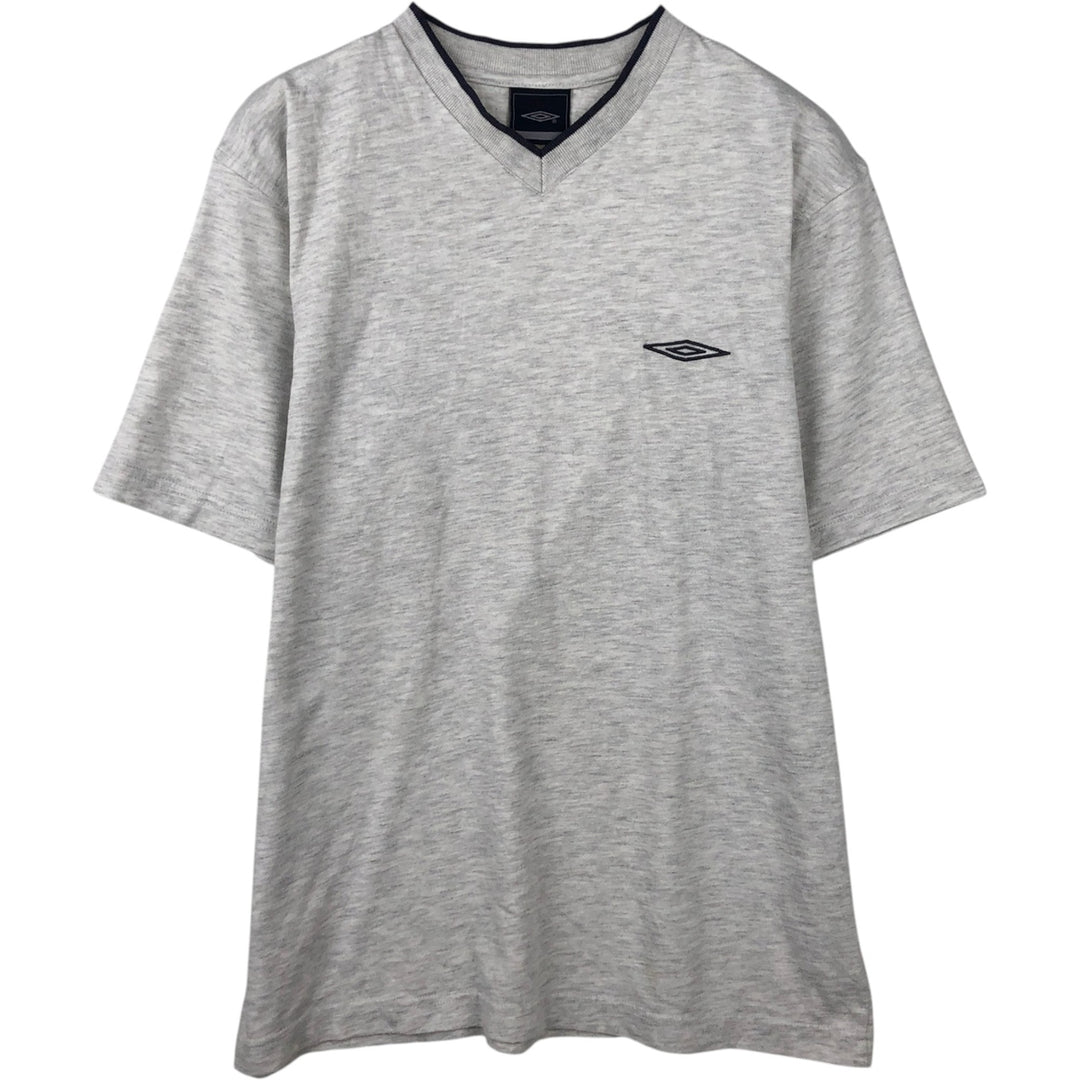 Umbro V-neck T-shirt with one-point logo, men's size S (approx.) polyester gray type Vintage Second Hand