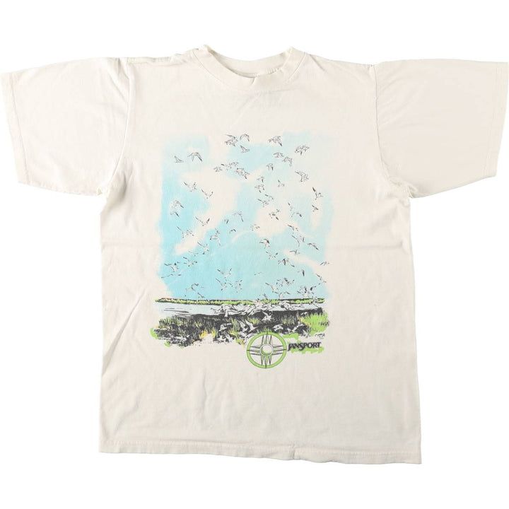 80s-90'S Jansport printed t-shirt, made in USA, women's size M equivalent, vintage. cotton white type Vintage Second Hand