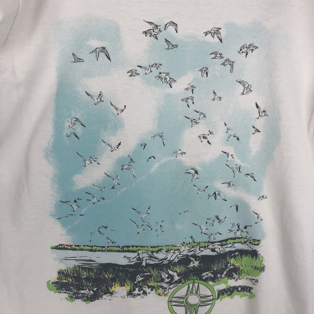 80s-90'S Jansport printed t-shirt, made in USA, women's size M equivalent, vintage. cotton white type Vintage Second Hand