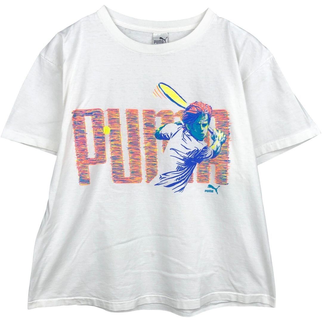 80s-90'S Puma sports print t-shirt, made in USA, men's size XL equivalent, vintage. cotton white type Vintage Second Hand