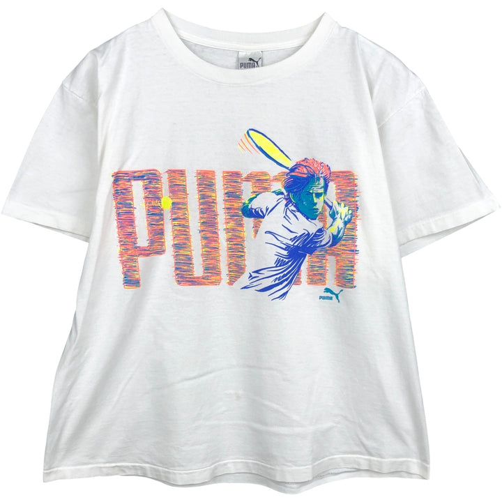 80s-90'S Puma sports print t-shirt, made in USA, men's size XL equivalent, vintage. cotton white type Vintage Second Hand