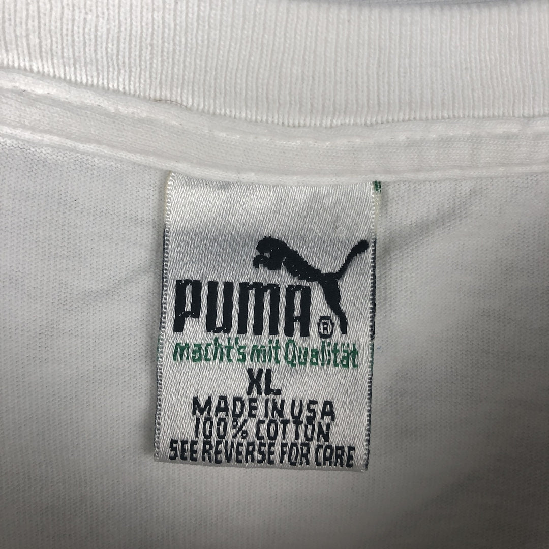 80s-90'S Puma sports print t-shirt, made in USA, men's size XL equivalent, vintage. cotton white type Vintage Second Hand