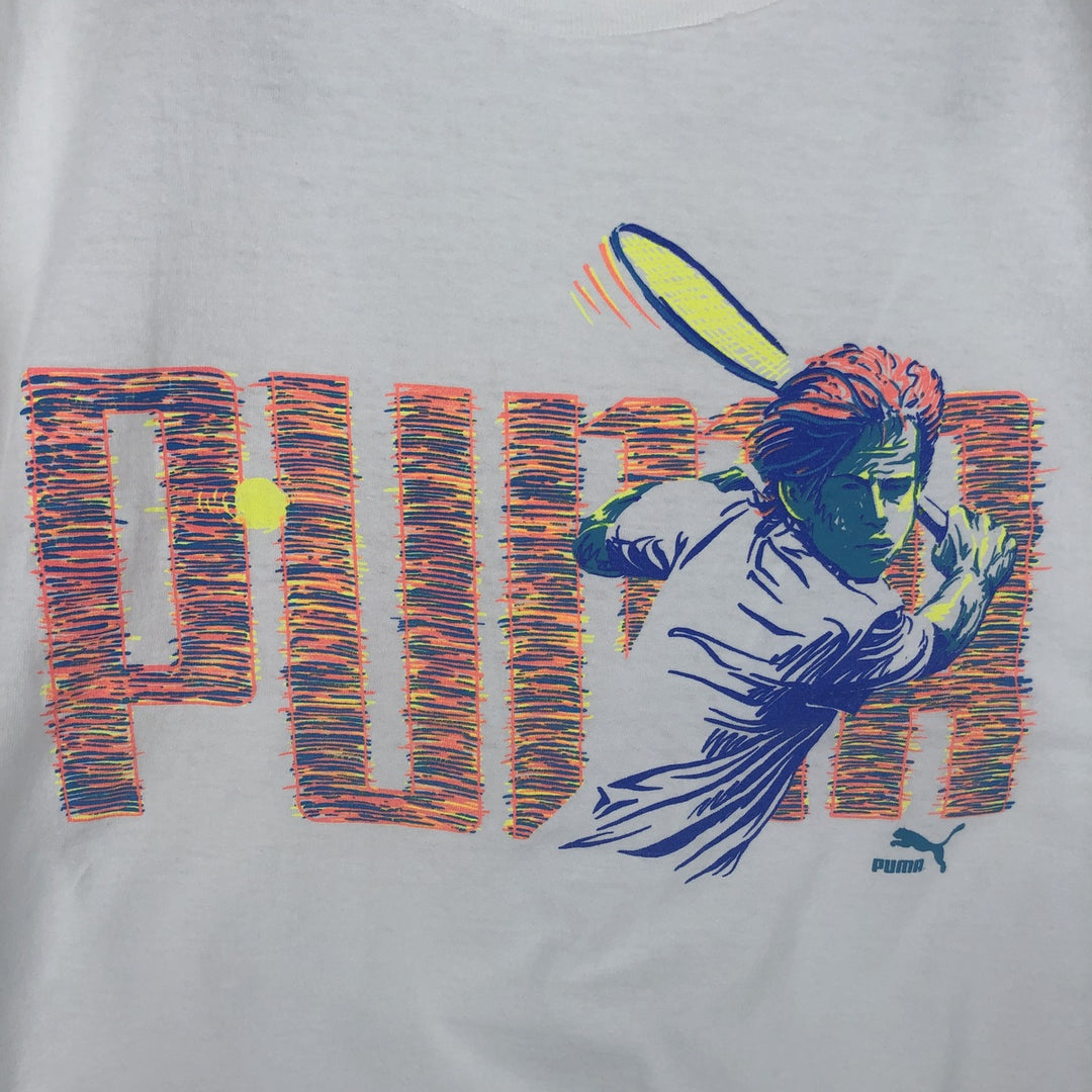 80s-90'S Puma sports print t-shirt, made in USA, men's size XL equivalent, vintage. cotton white type Vintage Second Hand