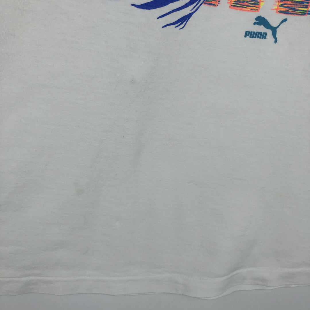 80s-90'S Puma sports print t-shirt, made in USA, men's size XL equivalent, vintage. cotton white type Vintage Second Hand
