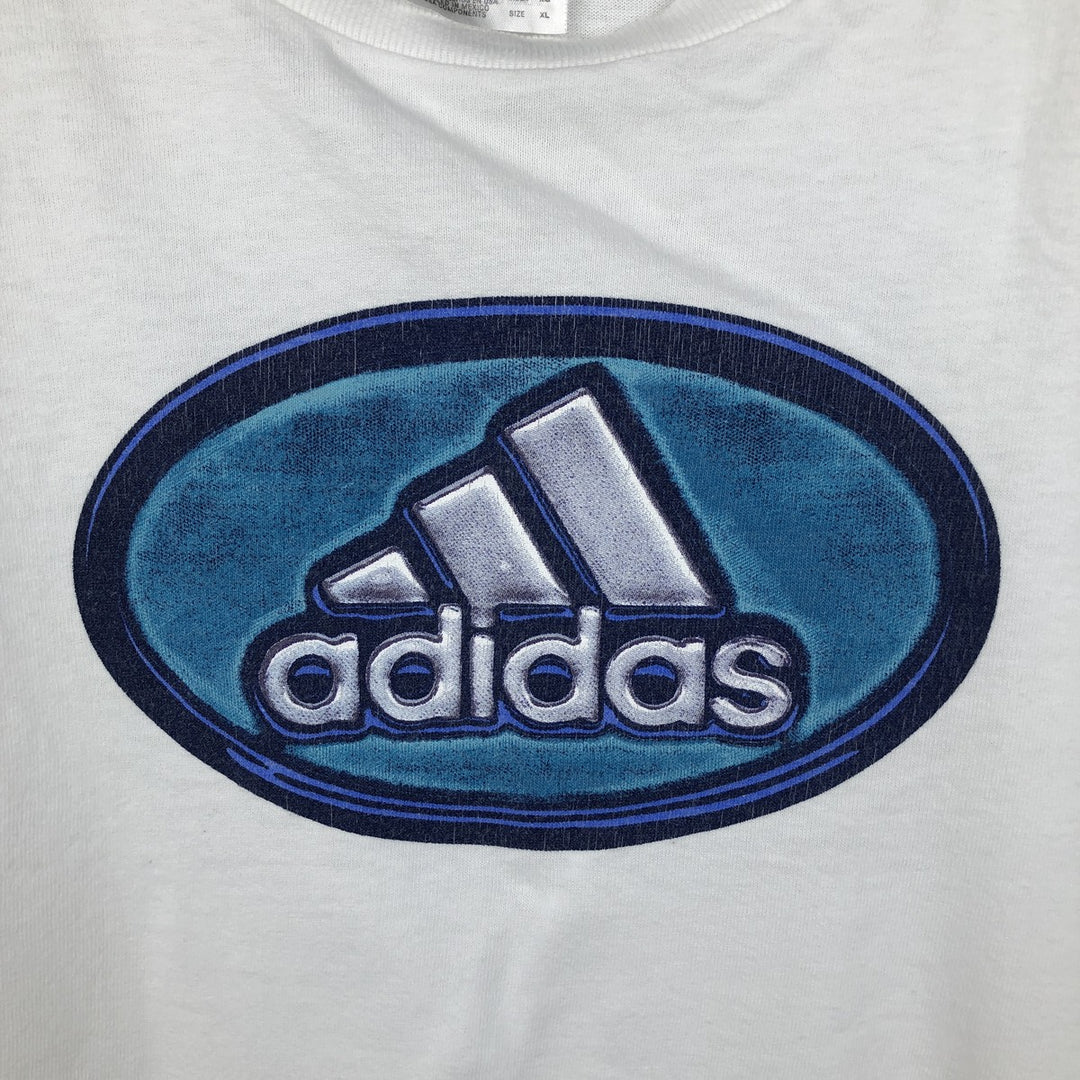 90s-00'S Adidas logo print T-shirt, men's size XL (approx.) cotton white type Vintage Second Hand